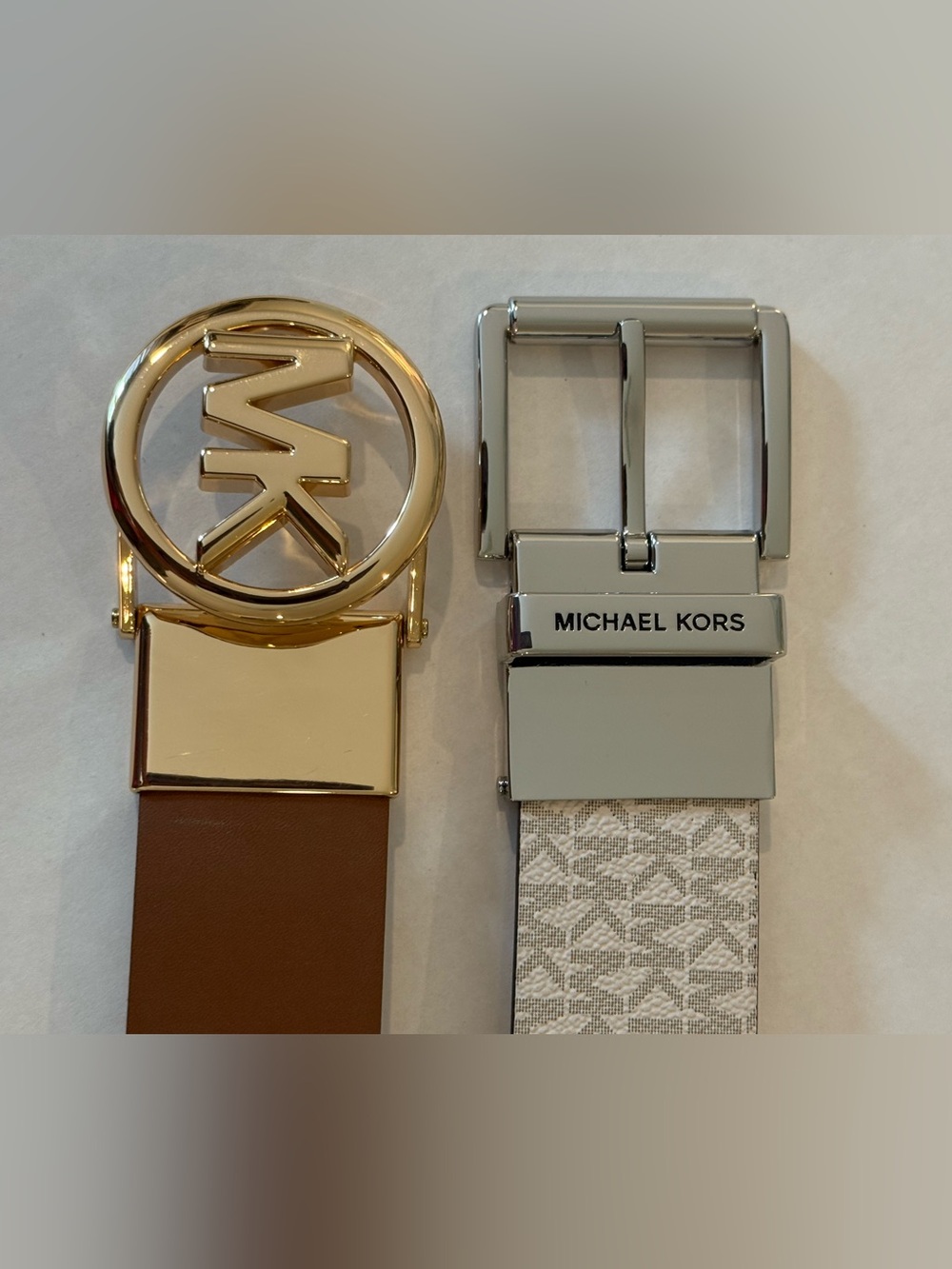 2 Michael Kors  Belts women’s with Gold & Silver Hardware - Brown & White